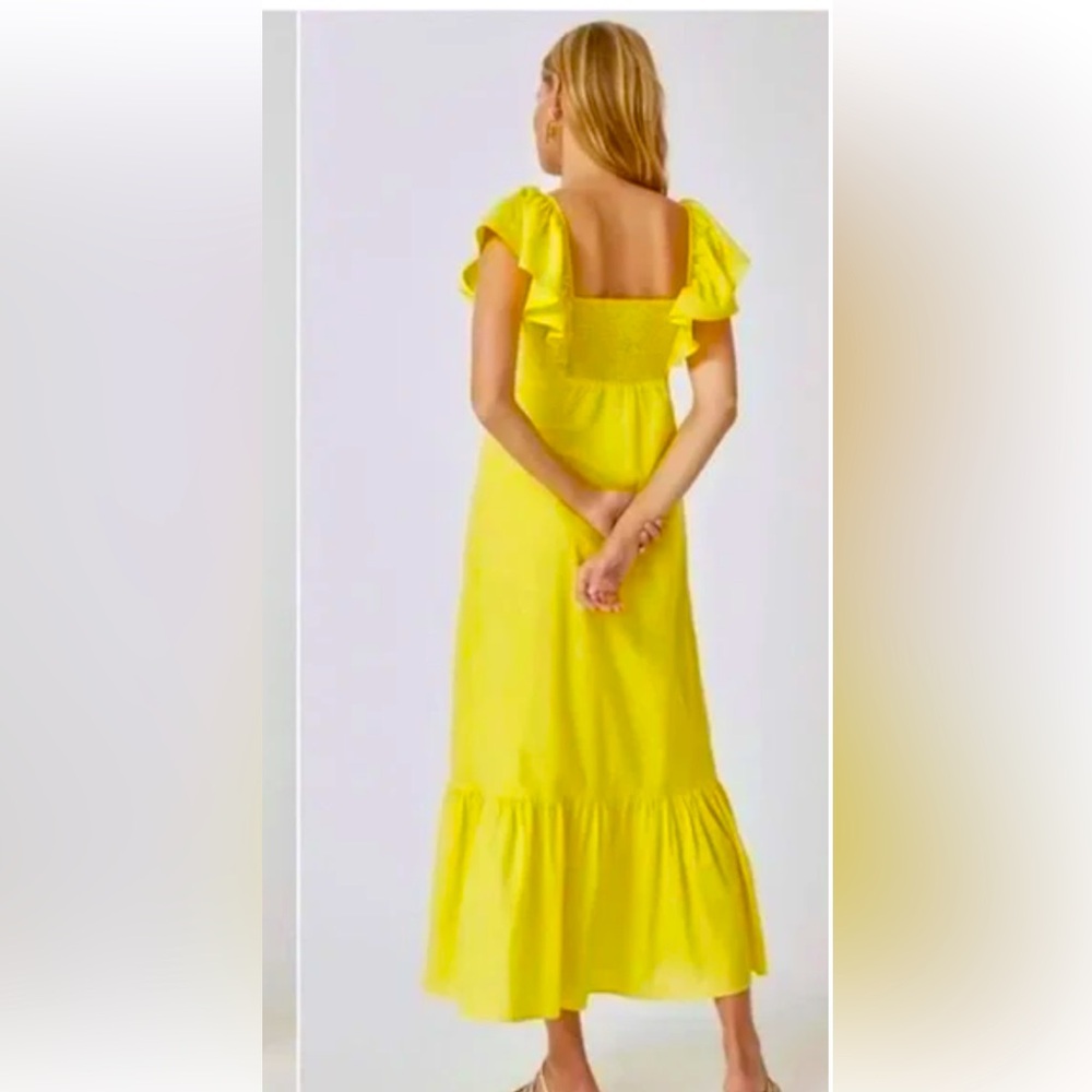 FARM Rio Yellow Ruffle Midi Dress with Bow - Picture 3 of 13